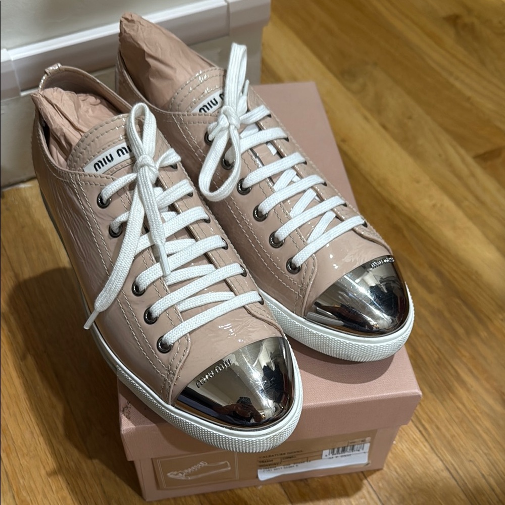 Miu Miu Women's Pink Sneakers with Silver Toes